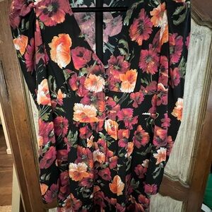 The Kooples Pink and Orange V-Neck Puff Sleeve Dress